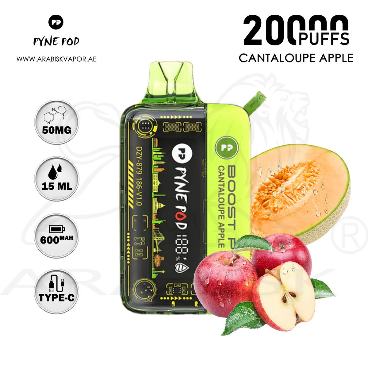 Pyne Pod Boost 20000 Disposable Vape - Cantaloupe Apple